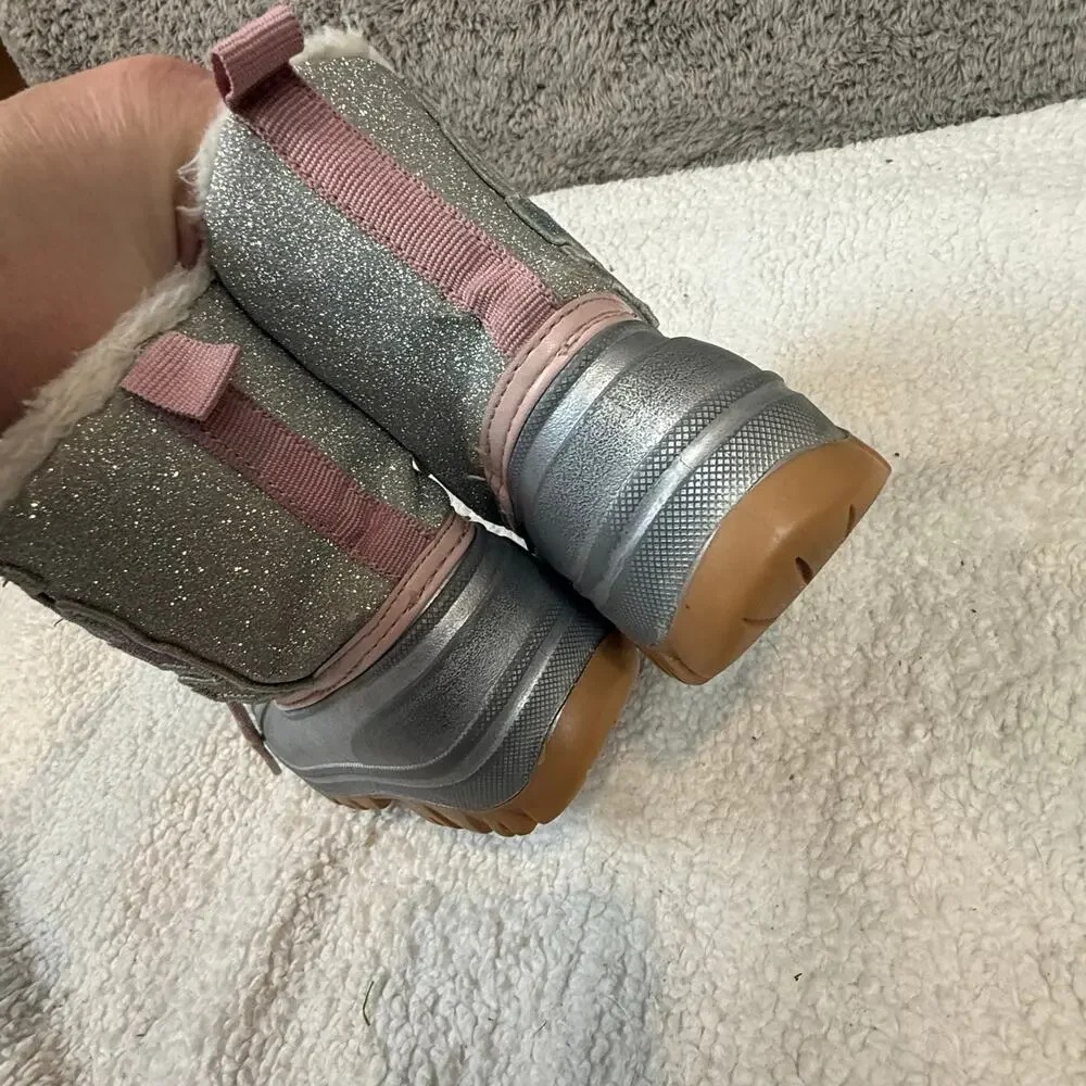 Juicy Couture Silver Glitter Rainbow Snow Winter Boots Girls Toddler 10 Faux Fur